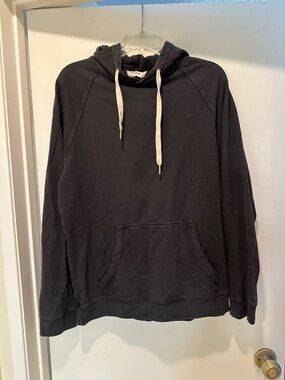 Frame Denim Black Hooded Pullover with White Drawstrings